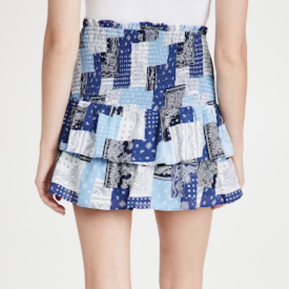 English Factory Paisley Smocked Mini Skirt  Color: Blue Multi Size:L - Picture 8 of 16